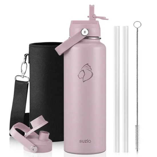 Buzio Duet Series Water Bottle with 2 Lids and Sleeve 1.2L - Purple